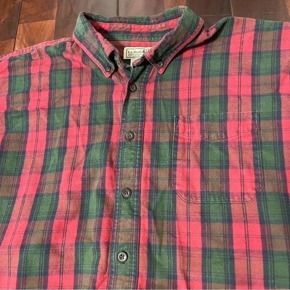 Vintage LL Bean Long Sleeve Button Down Red And Green Mens XXL - Picture 2 of 5